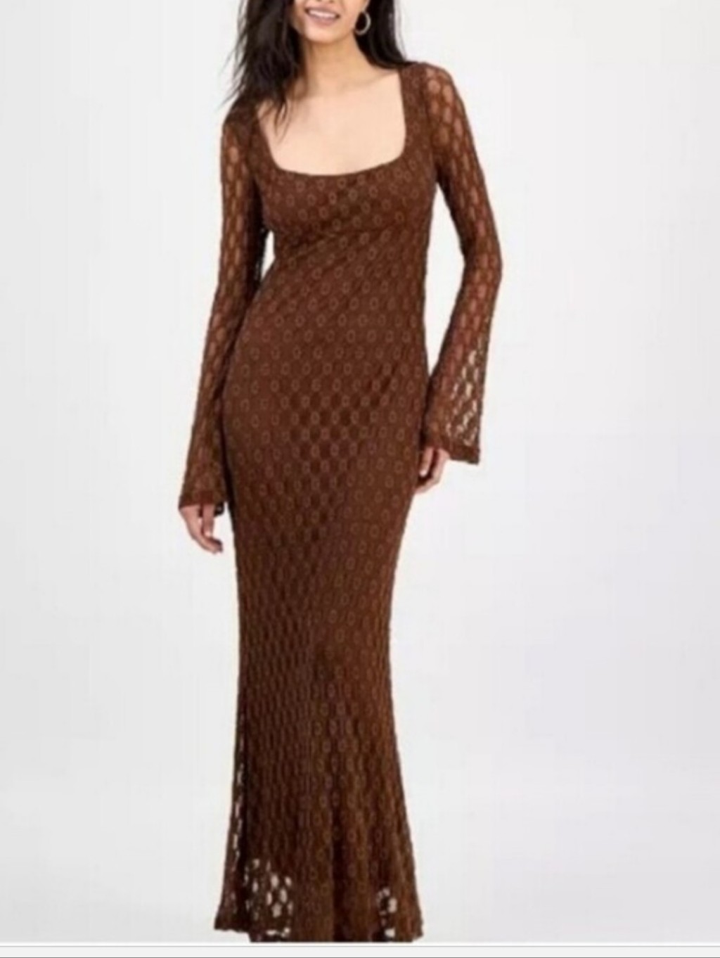 Bardot Brown Crochet Long Sleeve Maxi Dress Size Xxl New